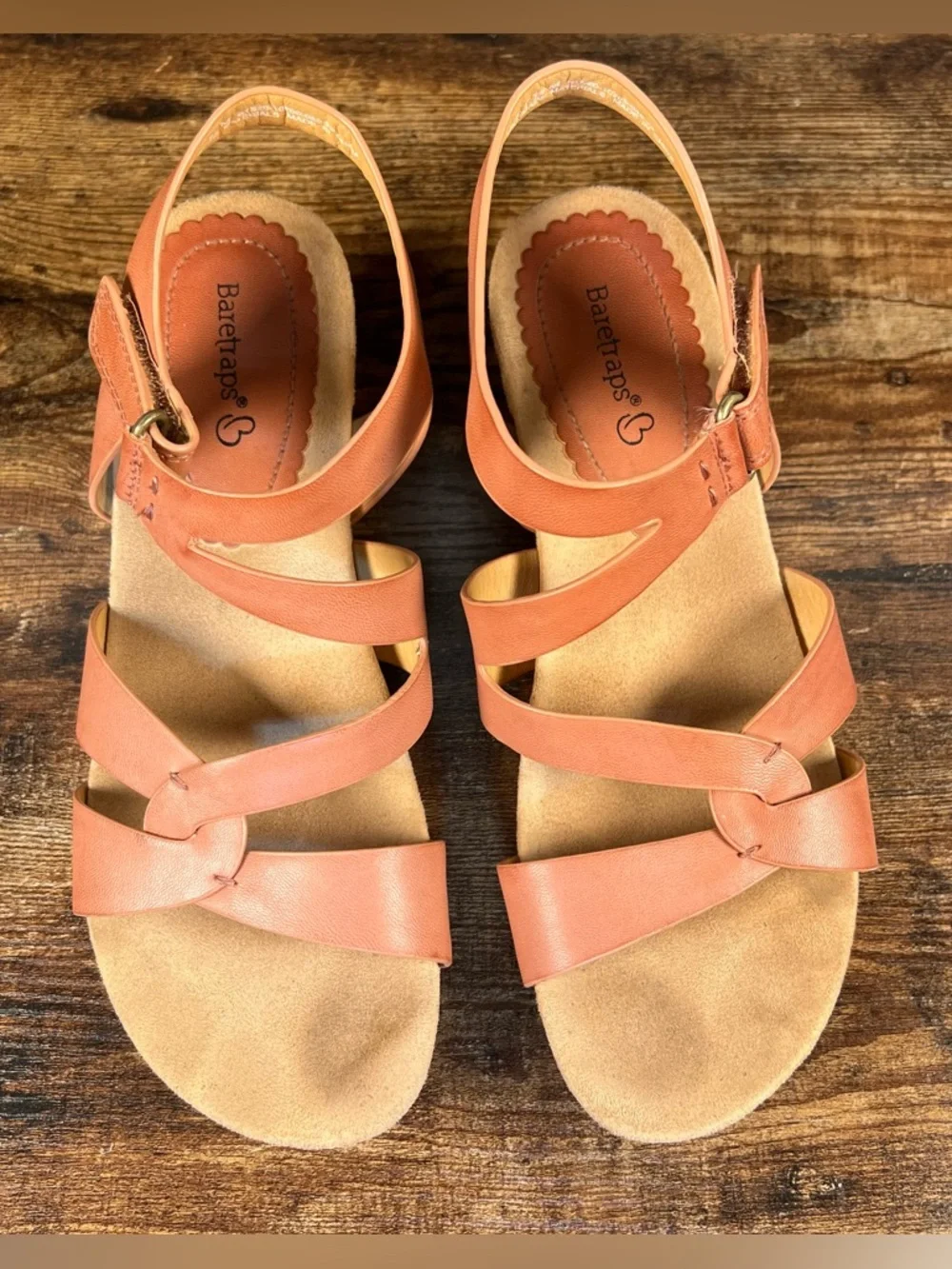 Baretraps Cork Wedge Heel‎ Sandals Faux Leather Pink Casual Freesia Women's 7.5